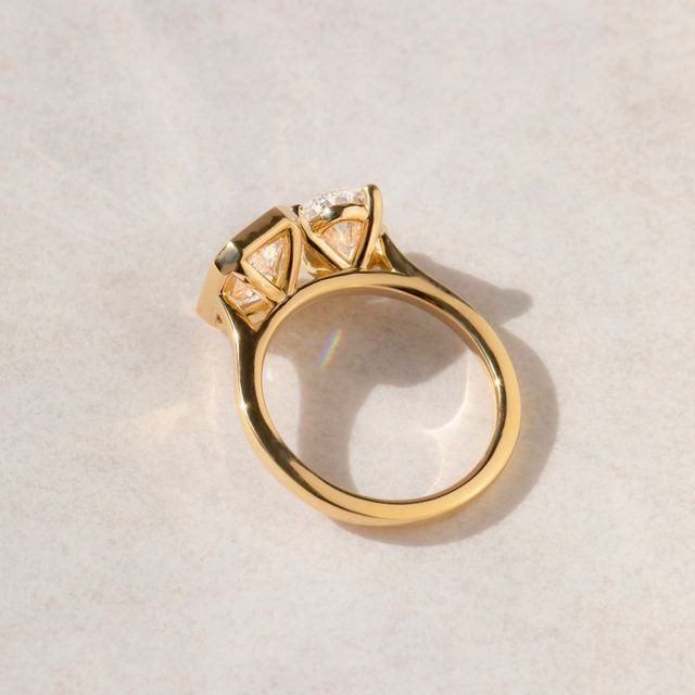 Toi Et Moi Emerald And Oval Diamond Engagement Ring In Yellow Gold