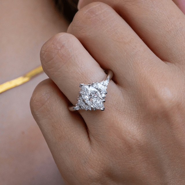 1.50 Carat Oval Diamond Cluster Engagement Ring In Platinum - Lucia