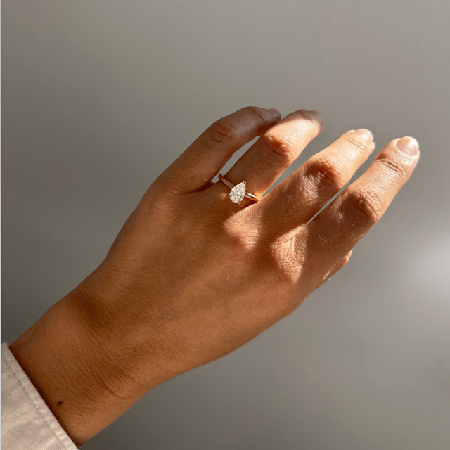 1.00 Carat Lab Grown Pear Diamond Solitaire Engagement Ring In Yellow Gold - Chelsea