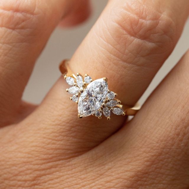1.00 Carat Marquise Diamond Cluster Engagement Ring In Yellow Gold - Holly