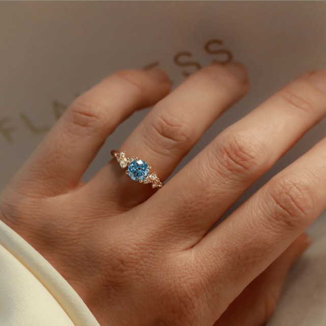 1.00 Carat Round Blue Fancy Diamond Cluster Yellow Gold Engagement Ring - Morning Star