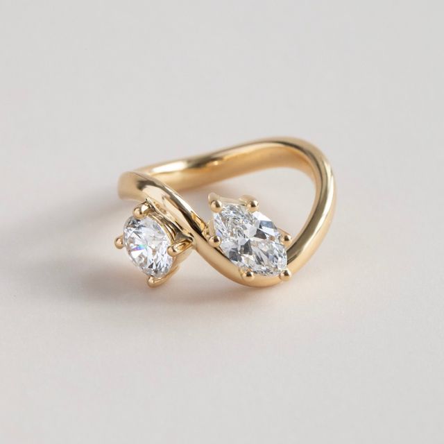 Moi Et Toi Round And Marquise Diamond Engagement Ring In Yellow Gold