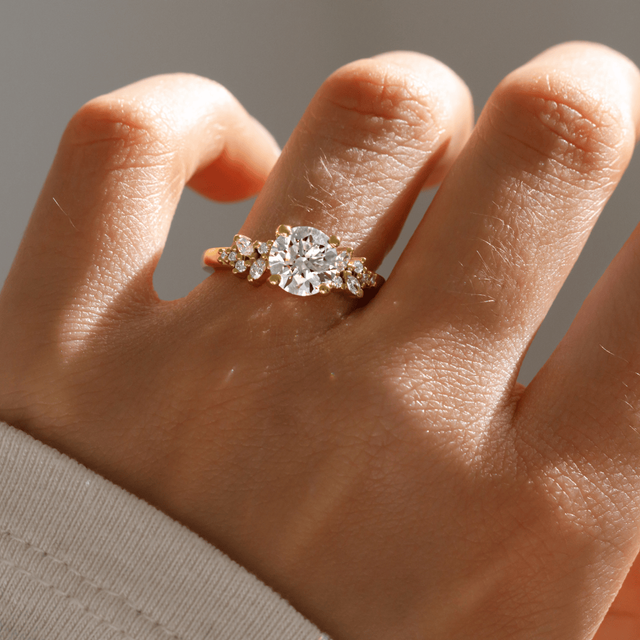 1.60 Carat Round Diamond Cluster Yellow Gold Engagement Ring - Sphinx