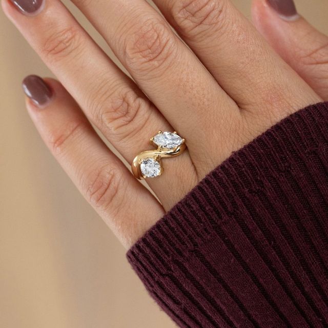Moi Et Toi Round And Marquise Diamond Engagement Ring In Yellow Gold