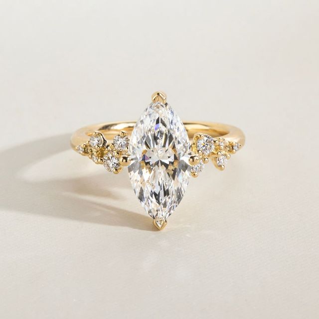 2.50 Carat Lab Grown Marquise Cluster Engagement Ring In Yellow Gold - Morning Star