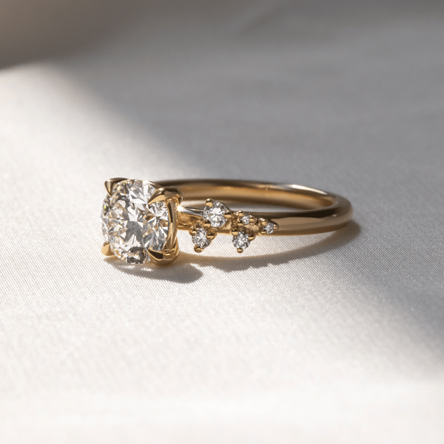1.50 Carat Round Diamond Cluster Yellow Gold Engagement Ring - Morning Star
