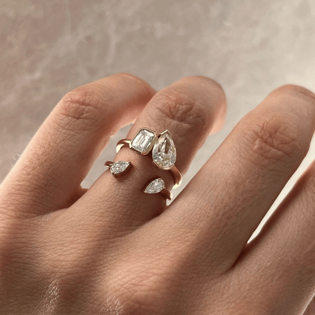 0.60 Carat Pear Diamond Toi Et Moi Stacking Yellow Gold Engagement Ring