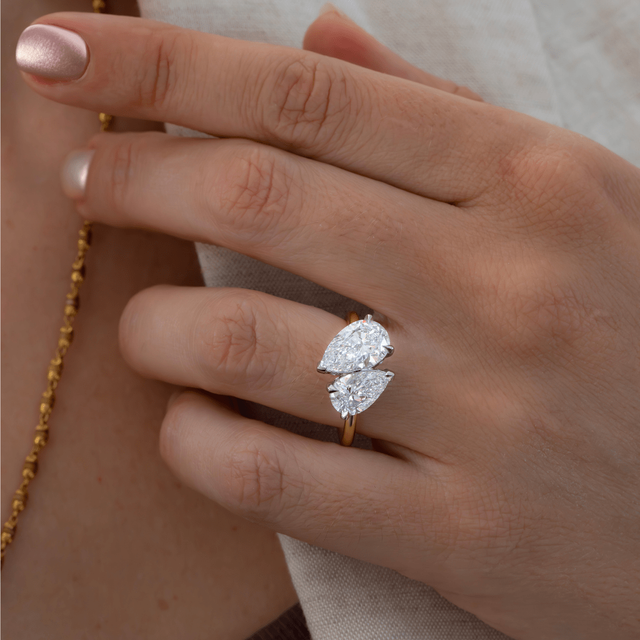 4.00 Carat Pear And Pear Diamond Toi Et Moi Two-Tone Engagement Ring