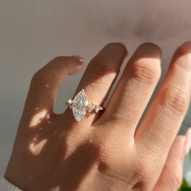 2.50 Carat Lab Grown Marquise Cluster Engagement Ring In Yellow Gold - Morning Star