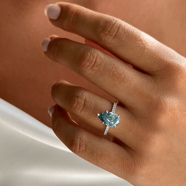 2.90 Carat Pear Blue Diamond Platinum Engagement Ring - Josephine