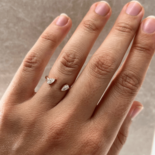 0.60 Carat Pear Diamond Toi Et Moi Stacking Yellow Gold Engagement Ring