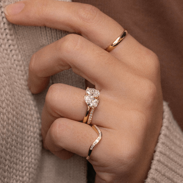 3.00 Carat Pear And Oval Diamond Toi Et Moi Yellow Gold Engagement Ring