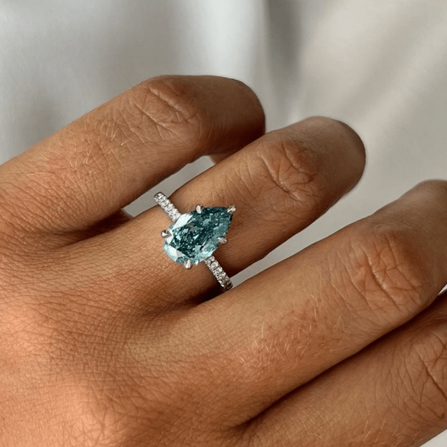 2.90 Carat Pear Blue Diamond Platinum Engagement Ring - Josephine