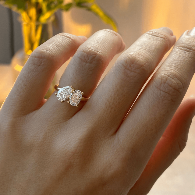 3.00 Carat Pear And Oval Diamond Toi Et Moi Yellow Gold Engagement Ring