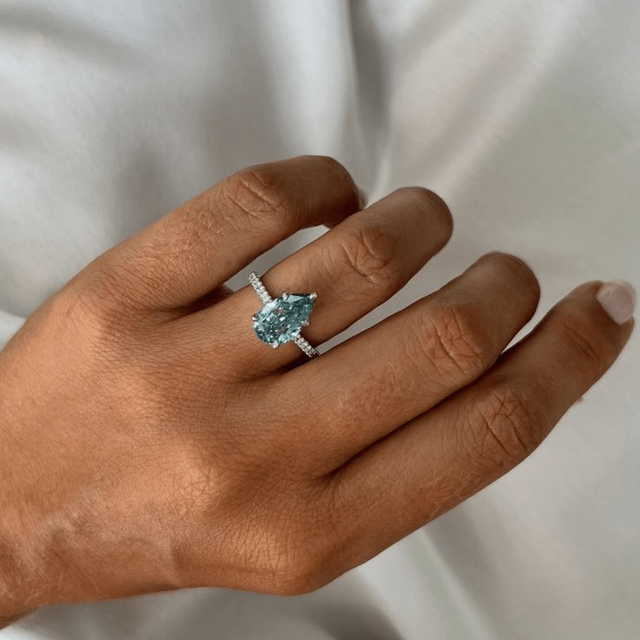 2.90 Carat Pear Blue Diamond Platinum Engagement Ring - Josephine