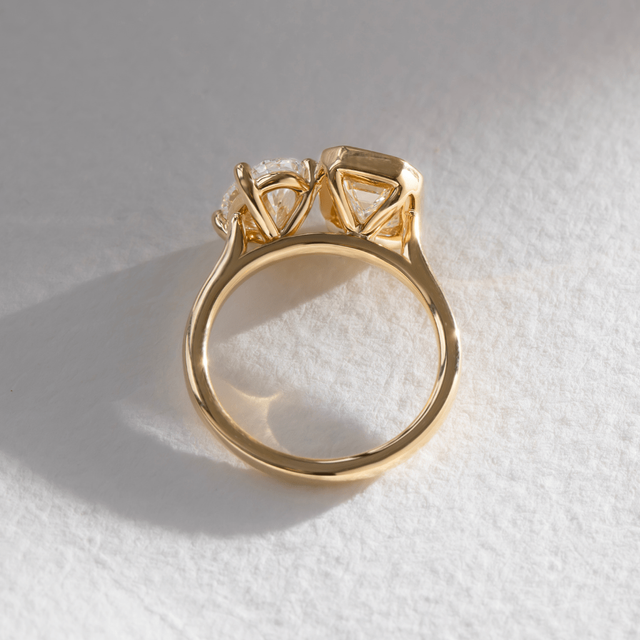 3.00 Carat Oval And Emerald Diamond Toi Et Moi Yellow Gold Engagement Ring