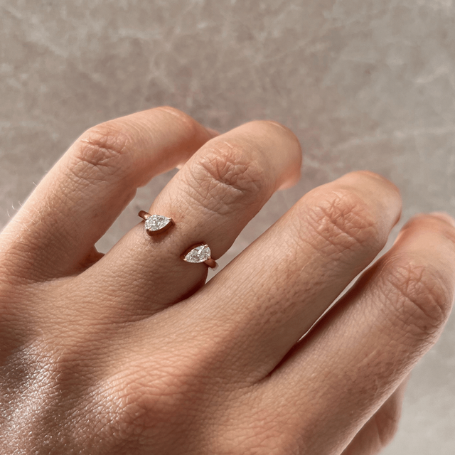 0.60 Carat Pear Diamond Toi Et Moi Stacking Yellow Gold Engagement Ring