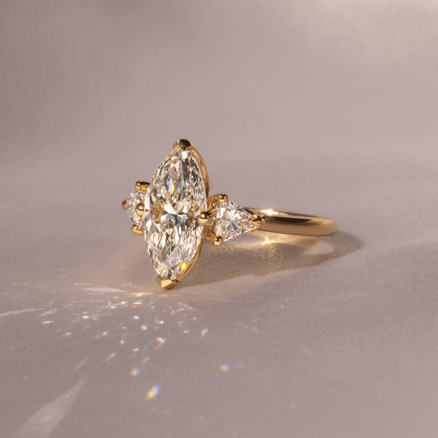 2.80 Carat Marquise Diamond Trilogy Yellow Gold Engagement Ring - Ciara