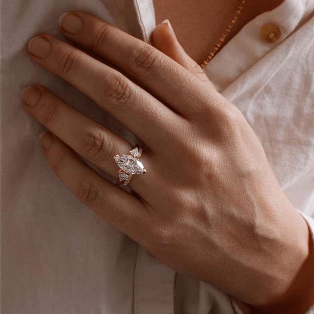 2.80 Carat Marquise Diamond Trilogy Yellow Gold Engagement Ring - Ciara