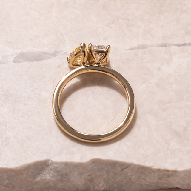 2.20 Carat Pear Fancy Yellow And Radiant Diamond Toi Et Moi Engagement Ring
