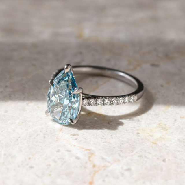 2.90 Carat Pear Blue Diamond Platinum Engagement Ring - Josephine