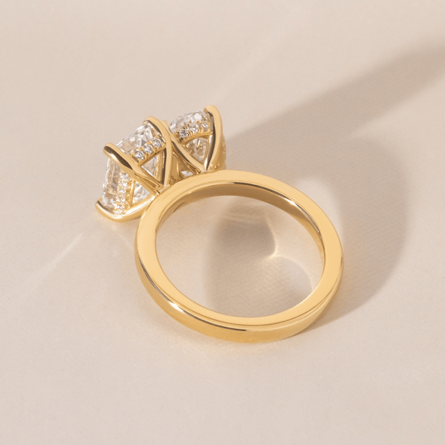 3.00 Carat Oval And Emerald Diamond Toi Et Moi Yellow Gold Engagement Ring