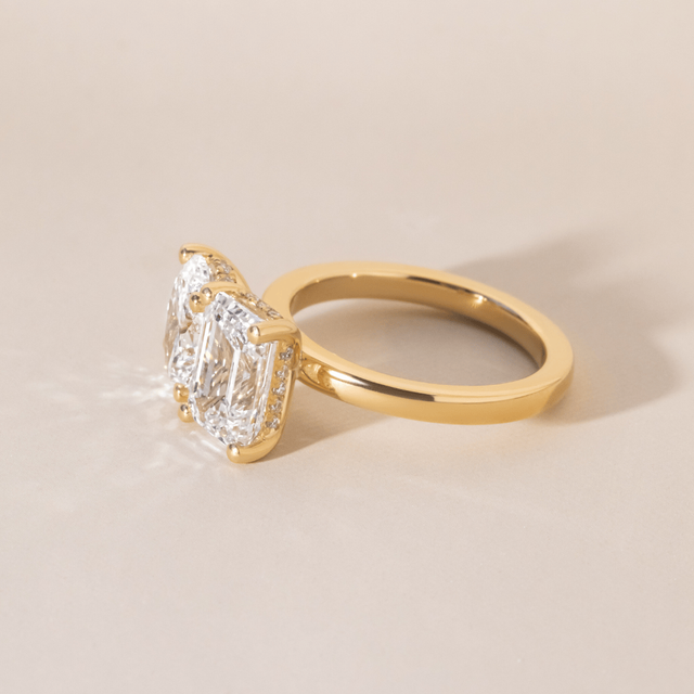 3.00 Carat Oval And Emerald Diamond Toi Et Moi Yellow Gold Engagement Ring