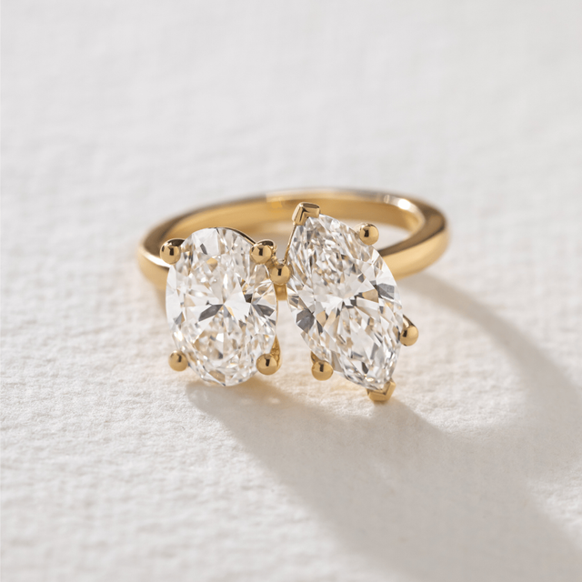 4.00 Carat Oval And Marquise Diamond Toi Et Moi Yellow Gold Engagement Ring