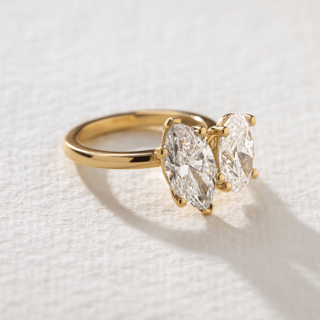 4.00 Carat Oval And Marquise Diamond Toi Et Moi Yellow Gold Engagement Ring