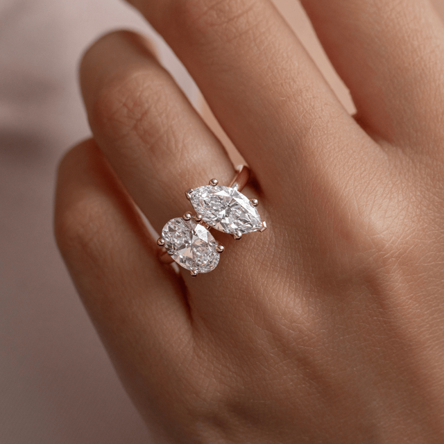 4.00 Carat Oval And Marquise Diamond Toi Et Moi Yellow Gold Engagement Ring