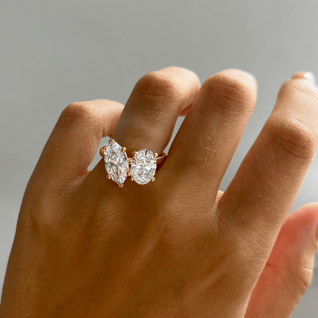 4.00 Carat Oval And Marquise Diamond Toi Et Moi Yellow Gold Engagement Ring