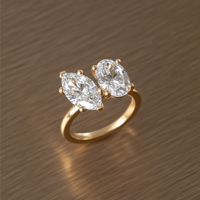 4.00 Carat Oval And Marquise Diamond Toi Et Moi Yellow Gold Engagement Ring