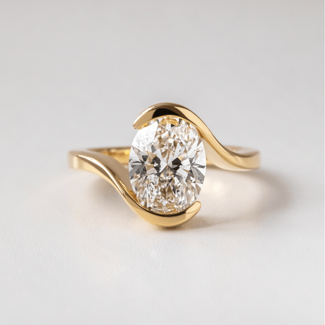 4.00 Carat Oval Diamond Solitaire Yellow Gold Engagement Ring - Naia