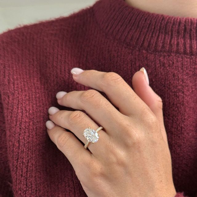 3.50 Carat Oval Diamond Hidden Halo Yellow Gold Engagement Ring - Jennifer