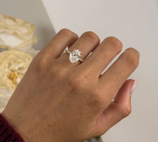 3.50 Carat Oval Diamond Hidden Halo Yellow Gold Engagement Ring - Jennifer