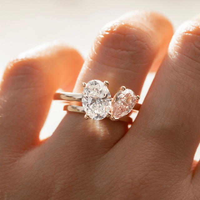 3.00 Carat Pear Pink And Oval Diamond Toi Et Moi Yellow Gold Engagement Ring