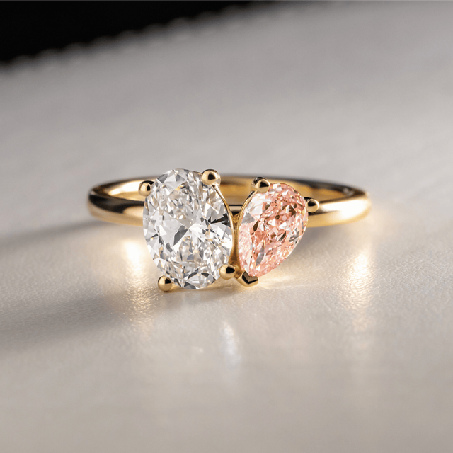 3.00 Carat Pear Pink And Oval Diamond Toi Et Moi Yellow Gold Engagement Ring