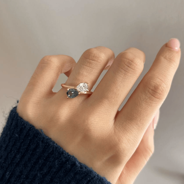 Pear Diamond And Teal Sapphire Toi Et Moi Yellow Gold Engagement Ring- 1.70ct