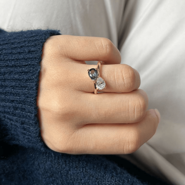 Pear Diamond And Teal Sapphire Toi Et Moi Yellow Gold Engagement Ring- 1.70ct