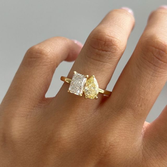 2.20 Carat Pear Fancy Yellow And Radiant Diamond Toi Et Moi Engagement Ring