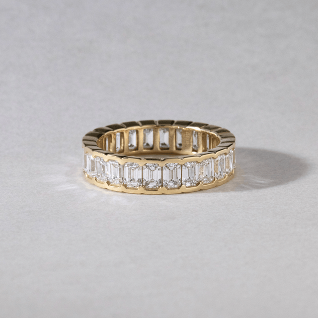 3.60 Carat Lab Grown Emerald Cut Diamond Full Eternity Ring In Yellow Gold