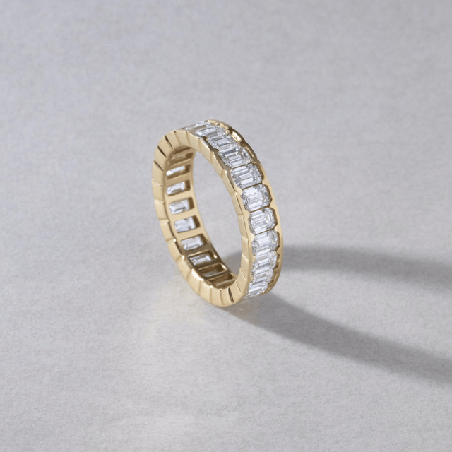 3.60 Carat Lab Grown Emerald Cut Diamond Full Eternity Ring In Yellow Gold