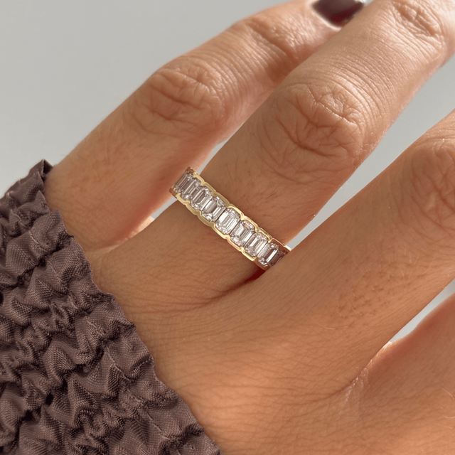 3.60 Carat Lab Grown Emerald Cut Diamond Full Eternity Ring In Yellow Gold