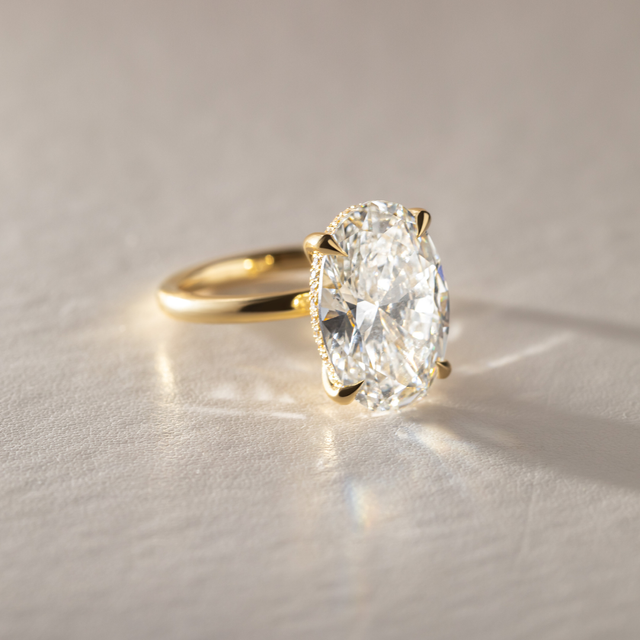 10 Carat Lab Grown Oval Hidden Halo Engagement Ring In Yellow Gold - Kate