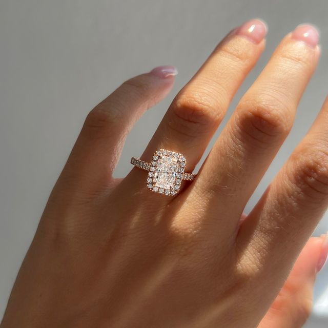 1.75 Carat Lab Grown Radiant Diamond Halo Engagement Ring In Rose Gold - Maya