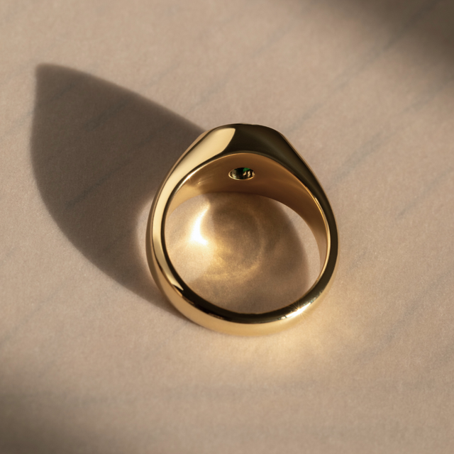 0.80 Carat Round Demantoid Garnet Bespoke Signet Engagement Ring In Yellow Gold – Star Centre