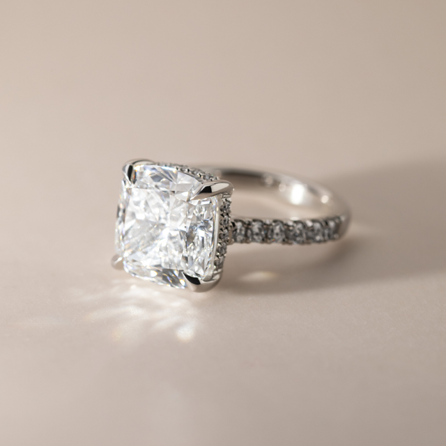 9.01 Carat Lab Grown Cushion Diamond Band Engagement Ring In Platinum - Aalia