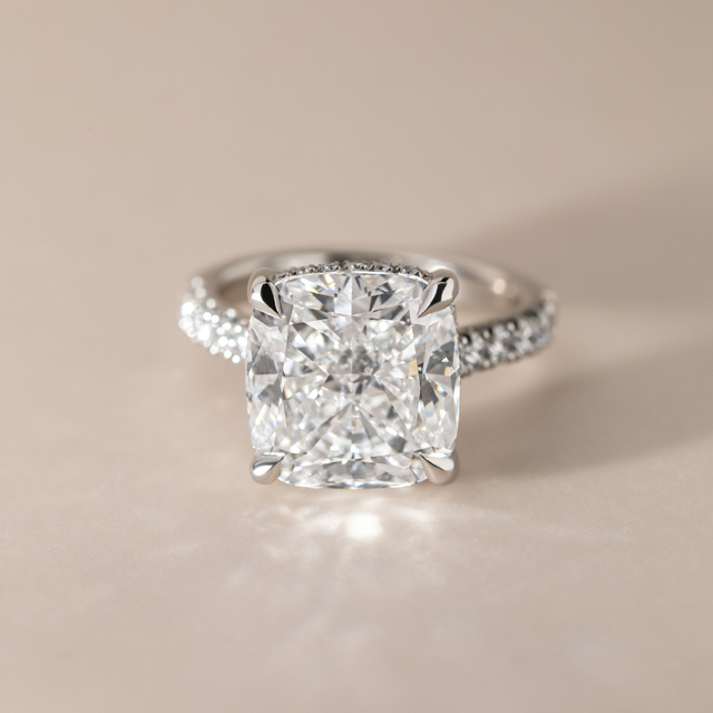 9.01 Carat Lab Grown Cushion Diamond Band Engagement Ring In Platinum - Aalia