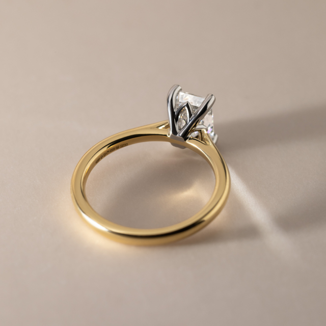 1.70ct Carat Natural Emerald Cut Diamond Solitaire Two Tone Engagement Ring - Jessie