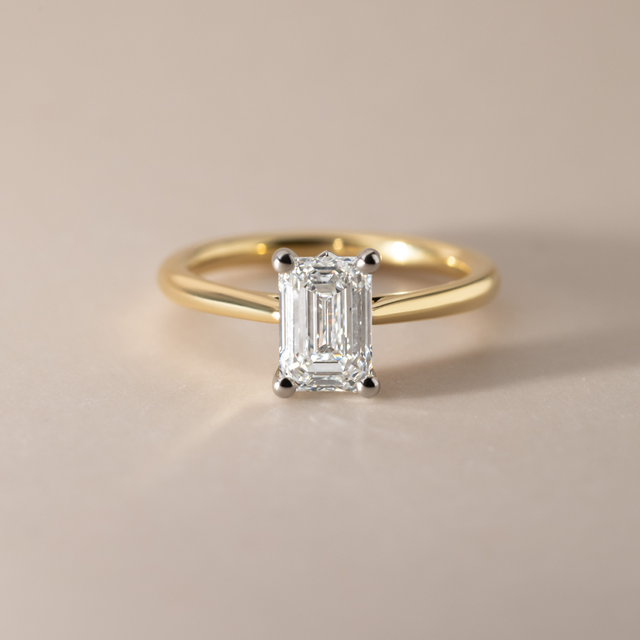 1.70ct Carat Natural Emerald Cut Diamond Solitaire Two Tone Engagement Ring - Jessie